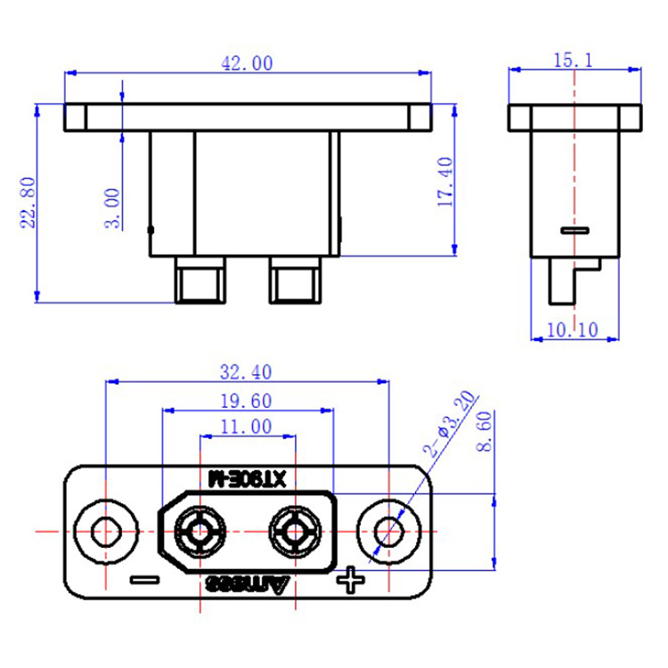 Drone Battery Connector - 30PCSAmass Zwart XT90E-M Panel Mount Connectors