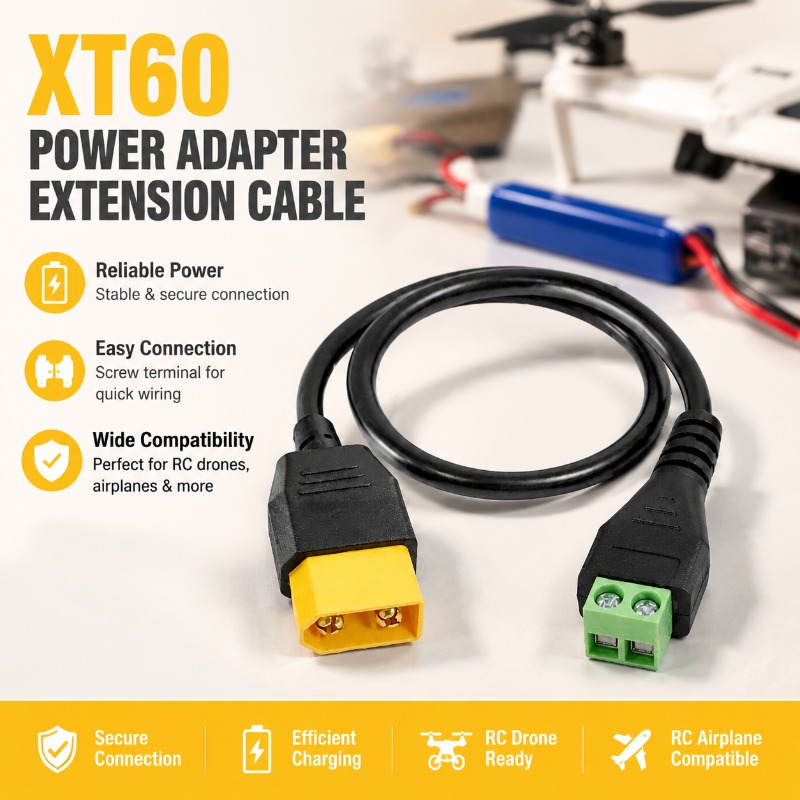 Drone Battery Balance Charger - XT60 Connector Man/Vrouw naar 2-pins schroefklemmenadapterkabel,