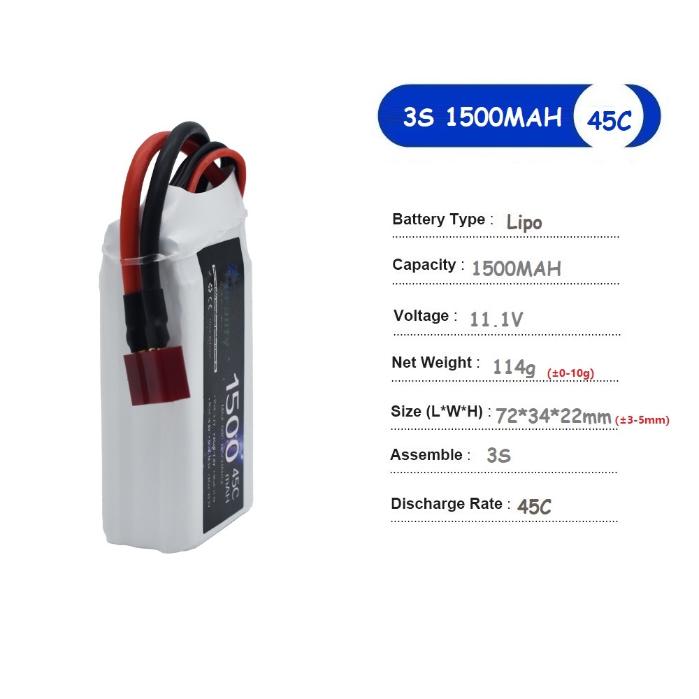 11.1V LiPo Batterij 3S 1500mAh - Drone Battery Connector recensie en prijs
