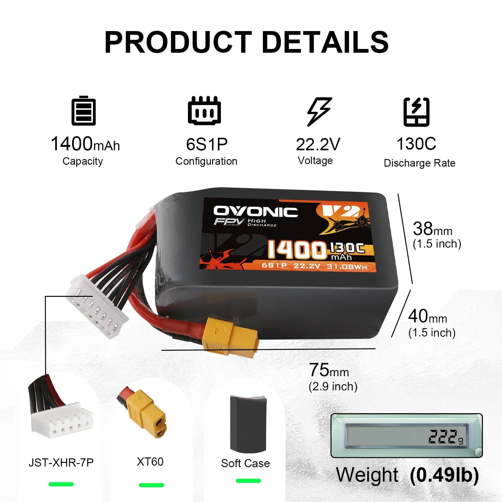 Ovonic 6S LiPo Batterij 22.2V  - Drone Battery Bag recensie en prijs
